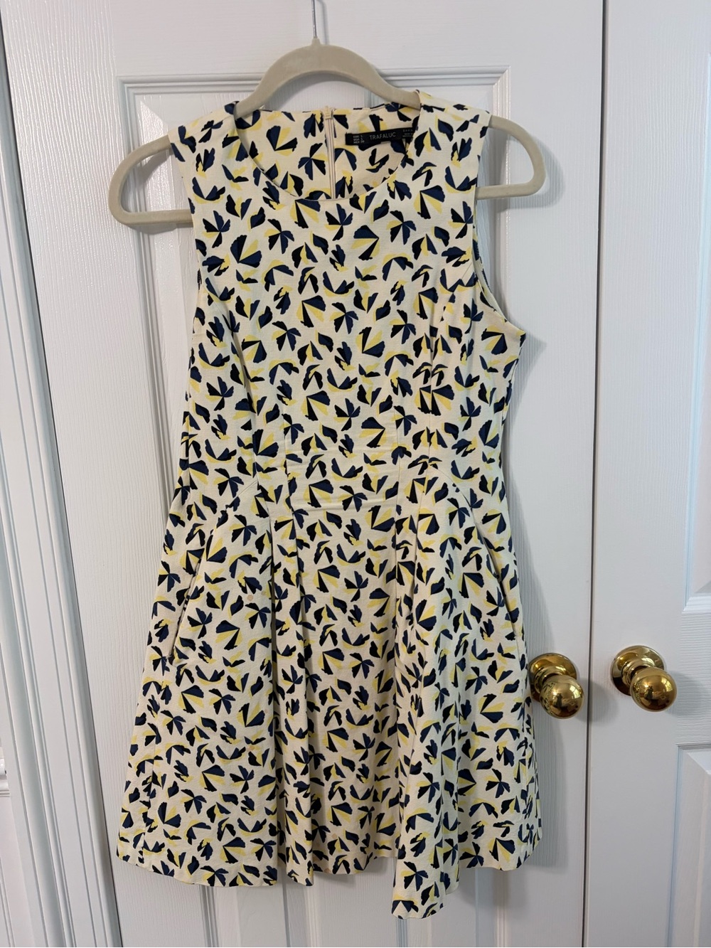 Zara Cream Sleeveless Dress with Navy and Yellow Floral Print